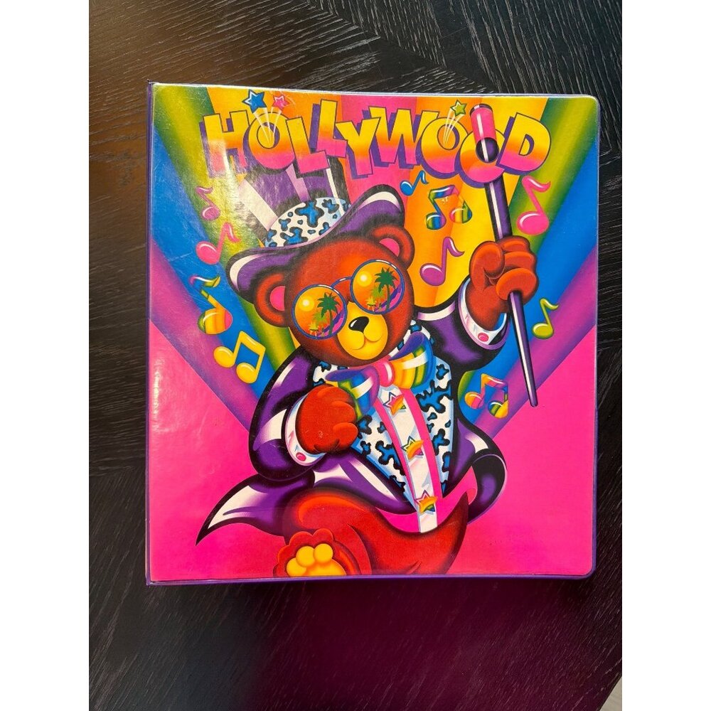 Lisa Frank Vintage Hollywood Bear Binder 3-Ring Pink & Purple Stuart Hall Made I